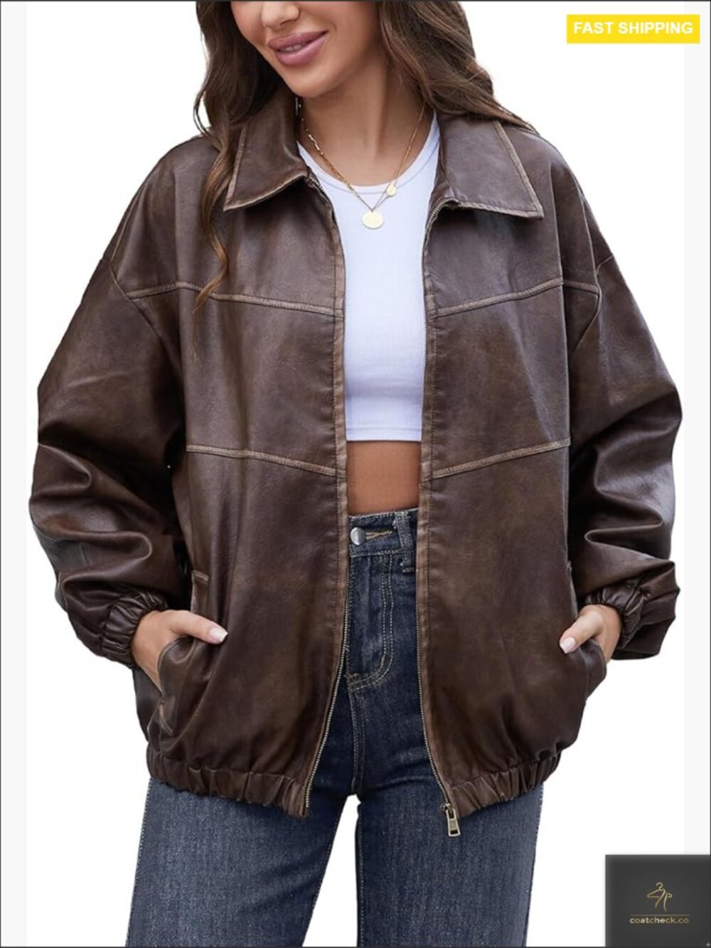 Oversized Faux Leather Motorcycle Jacket Y2K Vintage Punk Streetwear
